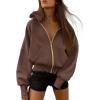 imageBTFBM Zip Up Hoodie Women Long Sleeve Fall Fashion Sweatshirt Fleece Y2K Hooded Jacket 2025 Trendy Winter ClothesDark Coffee