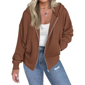 imageBTFBM Hoodies for Women Zip Up jacket Drawstring Fall Fashion 2025 Trendy Long Sleeve Sweatshirt Winter Clothing OutfitsBrown