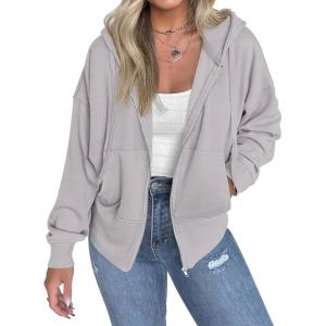 imageBTFBM Hoodies for Women Zip Up jacket Drawstring Fall Fashion 2025 Trendy Long Sleeve Sweatshirt Winter Clothing OutfitsGrey