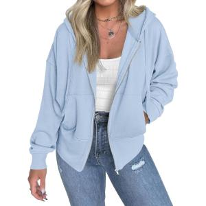 imageBTFBM Hoodies for Women Zip Up jacket Drawstring Fall Fashion 2025 Trendy Long Sleeve Sweatshirt Winter Clothing OutfitsLight Blue