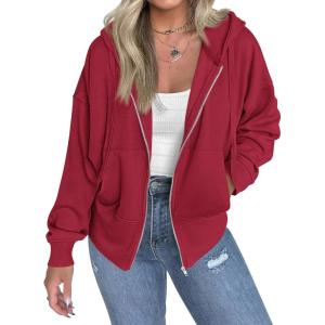 imageBTFBM Hoodies for Women Zip Up jacket Drawstring Fall Fashion 2025 Trendy Long Sleeve Sweatshirt Winter Clothing OutfitsRed