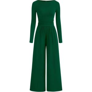 imageBTFBM Jumpsuits For Women One Piece Outfits Long Sleeve Stretchy Knit Wide Leg Pants Womens Jumpsuit Fall Clothes 2025Dark Green