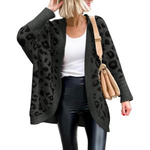 imageBTFBM Leopard Cardigan for Women Long Sleeve Open Front Cardigans Sweaters Pockets Loose Knit 2025 Fall Winter OutwearDark Grey
