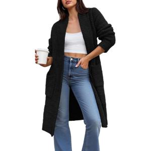 imageBTFBM Long Cardigans for Women Trendy Fall 2025 Open Front Long Sleeve Oversized Sweaters Casual Knit Winter CoatsBlack