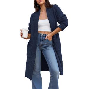 imageBTFBM Long Cardigans for Women Trendy Fall 2025 Open Front Long Sleeve Oversized Sweaters Casual Knit Winter CoatsNavy Blue