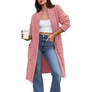 imageBTFBM Long Cardigans for Women Trendy Fall 2025 Open Front Long Sleeve Oversized Sweaters Casual Knit Winter CoatsPink