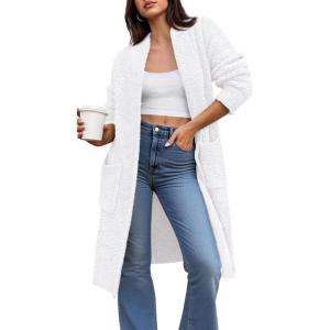 imageBTFBM Long Cardigans for Women Trendy Fall 2025 Open Front Long Sleeve Oversized Sweaters Casual Knit Winter CoatsWhite
