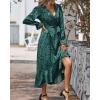 imageBTFBM Womens Dresses Fall Clothes 2025 V Neck Floral High Waist Ruffle Wedding Guest Cocktail Boho Long Sleeve DressLeopard Dot Green