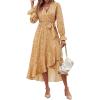 imageBTFBM Womens Dresses Fall Clothes 2025 V Neck Floral High Waist Ruffle Wedding Guest Cocktail Boho Long Sleeve DressWhite Floral Yellow