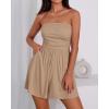 imageBTFBM Summer Womens Romper 2025 Strapless Tube Top Beach Vacation Clothes Ruffle Boho Loose Shorts Jumpsuits PocketsKhaki