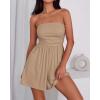 imageBTFBM Summer Womens Romper 2025 Strapless Tube Top Beach Vacation Clothes Ruffle Boho Loose Shorts Jumpsuits PocketsKhaki