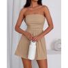 imageBTFBM Summer Womens Romper 2025 Strapless Tube Top Beach Vacation Clothes Ruffle Boho Loose Shorts Jumpsuits PocketsKhaki