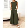 imageBTFBM Womens Casual Jumpsuits Dressy 2025 Summer One Piece Outfits Crew Neck Sleeveless Knit Wide Leg Pants Romper BeachArmy Green