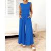imageBTFBM Womens Casual Jumpsuits Dressy 2025 Summer One Piece Outfits Crew Neck Sleeveless Knit Wide Leg Pants Romper BeachBlue