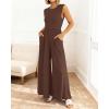 imageBTFBM Womens Casual Jumpsuits Dressy 2025 Summer One Piece Outfits Crew Neck Sleeveless Knit Wide Leg Pants Romper BeachCoffee