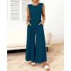 imageBTFBM Womens Casual Jumpsuits Dressy 2025 Summer One Piece Outfits Crew Neck Sleeveless Knit Wide Leg Pants Romper BeachDark Blue