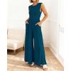 imageBTFBM Womens Casual Jumpsuits Dressy 2025 Summer One Piece Outfits Crew Neck Sleeveless Knit Wide Leg Pants Romper BeachDark Blue