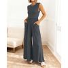 imageBTFBM Womens Casual Jumpsuits Dressy 2025 Summer One Piece Outfits Crew Neck Sleeveless Knit Wide Leg Pants Romper BeachDark Grey