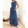 imageBTFBM Womens Casual Jumpsuits Dressy 2025 Summer One Piece Outfits Crew Neck Sleeveless Knit Wide Leg Pants Romper BeachDenim Blue
