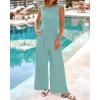 imageBTFBM Womens Casual Jumpsuits Dressy 2025 Summer One Piece Outfits Crew Neck Sleeveless Knit Wide Leg Pants Romper BeachFruit Green