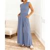 imageBTFBM Womens Casual Jumpsuits Dressy 2025 Summer One Piece Outfits Crew Neck Sleeveless Knit Wide Leg Pants Romper BeachGrey Blue