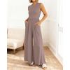 imageBTFBM Womens Casual Jumpsuits Dressy 2025 Summer One Piece Outfits Crew Neck Sleeveless Knit Wide Leg Pants Romper BeachLight Coffee