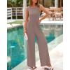 imageBTFBM Womens Casual Jumpsuits Dressy 2025 Summer One Piece Outfits Crew Neck Sleeveless Knit Wide Leg Pants Romper BeachLight Coffee