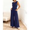 imageBTFBM Womens Casual Jumpsuits Dressy 2025 Summer One Piece Outfits Crew Neck Sleeveless Knit Wide Leg Pants Romper BeachNavy