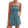 imageBTFBM Summer Womens Romper 2025 Strapless Tube Top Beach Vacation Clothes Ruffle Boho Loose Shorts Jumpsuits PocketsGrey Blue