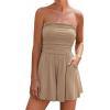 imageBTFBM Summer Womens Romper 2025 Strapless Tube Top Beach Vacation Clothes Ruffle Boho Loose Shorts Jumpsuits PocketsKhaki