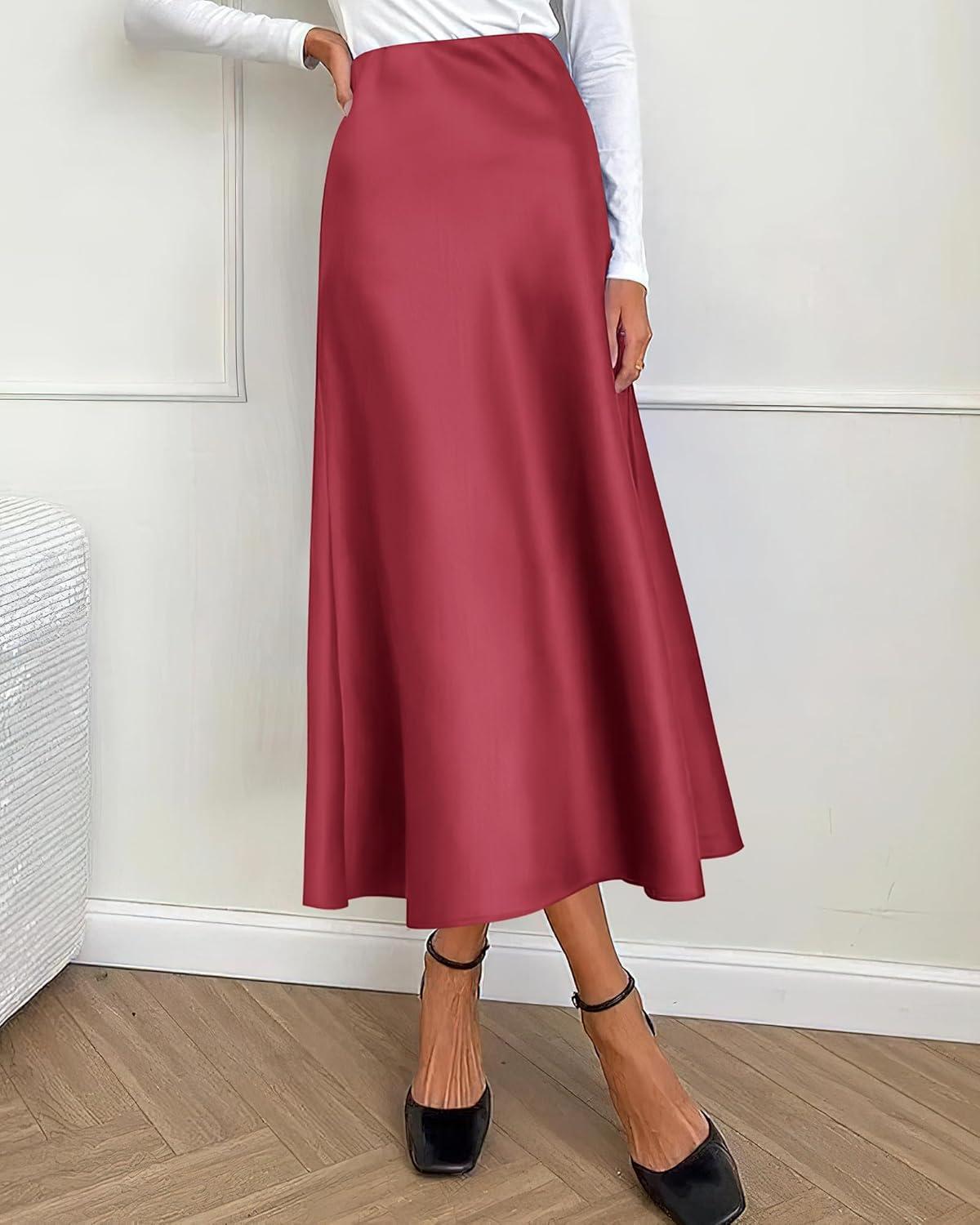 imageBTFBM 2025 Womens Summer Fall Long Satin Skirt Silk Elegant High Waist Cocktail Party Wedding Flowy ALine Midi SkirtsBean Paste Pink