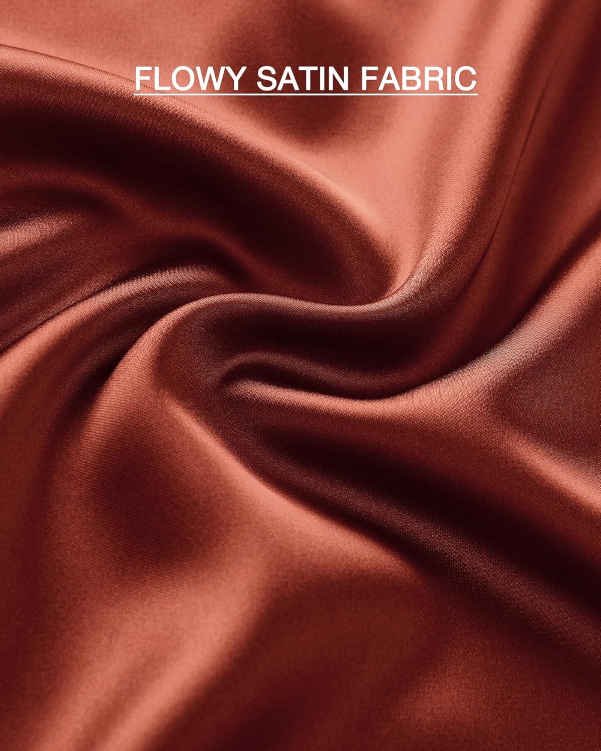 imageBTFBM 2025 Womens Summer Fall Long Satin Skirt Silk Elegant High Waist Cocktail Party Wedding Flowy ALine Midi SkirtsBrown