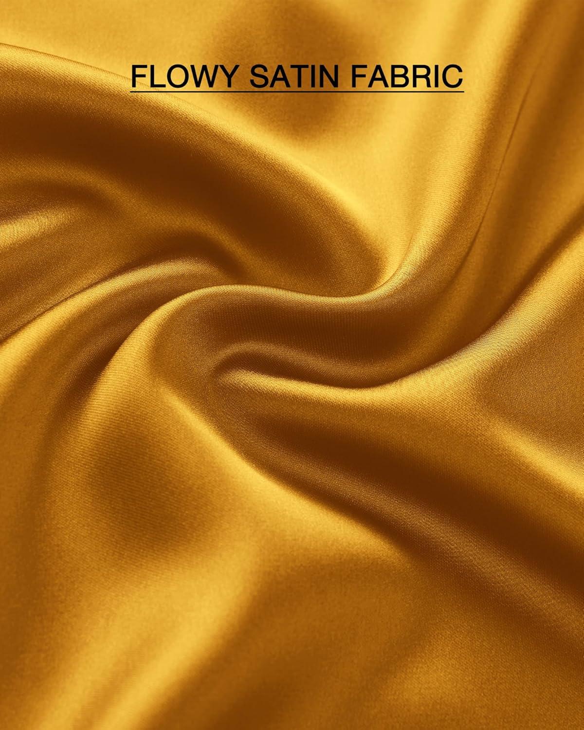 imageBTFBM 2025 Womens Summer Fall Long Satin Skirt Silk Elegant High Waist Cocktail Party Wedding Flowy ALine Midi SkirtsBrown Yellow