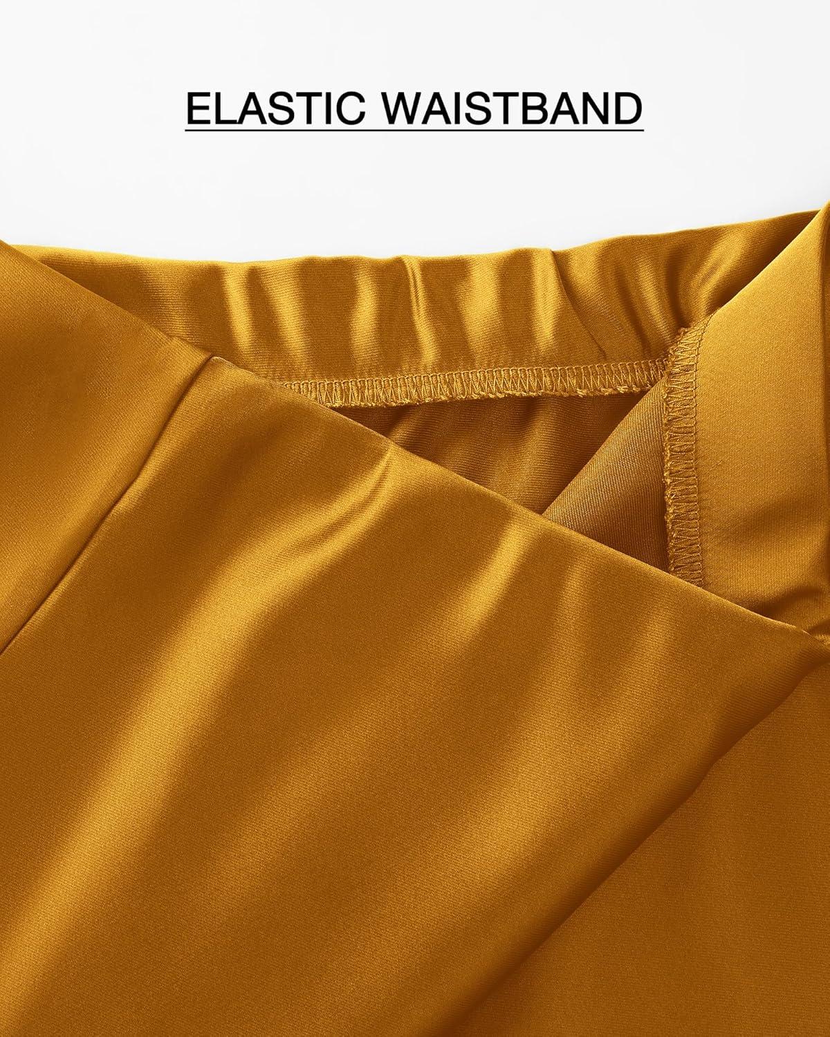 imageBTFBM 2025 Womens Summer Fall Long Satin Skirt Silk Elegant High Waist Cocktail Party Wedding Flowy ALine Midi SkirtsBrown Yellow