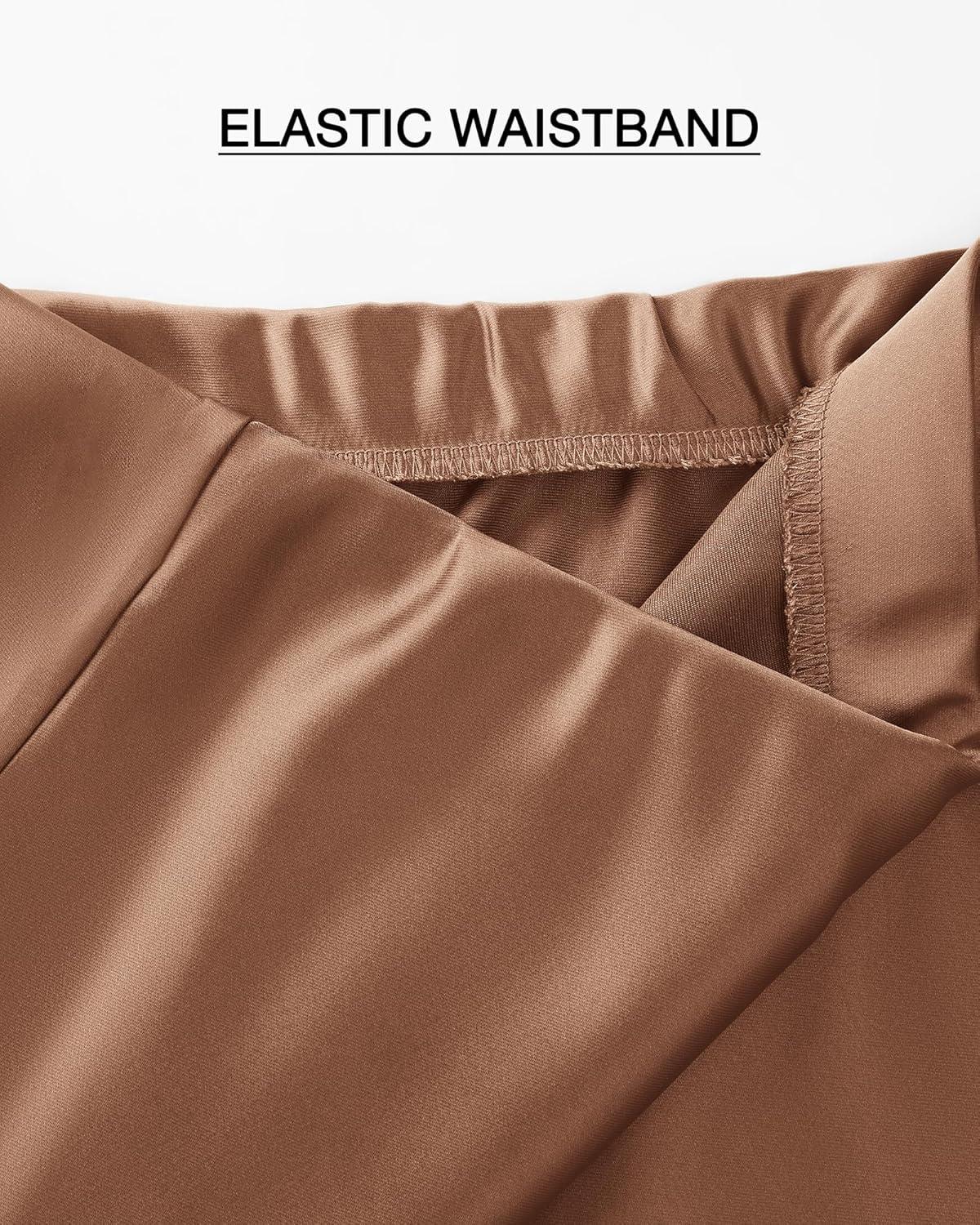 imageBTFBM 2025 Womens Summer Fall Long Satin Skirt Silk Elegant High Waist Cocktail Party Wedding Flowy ALine Midi SkirtsCoffee