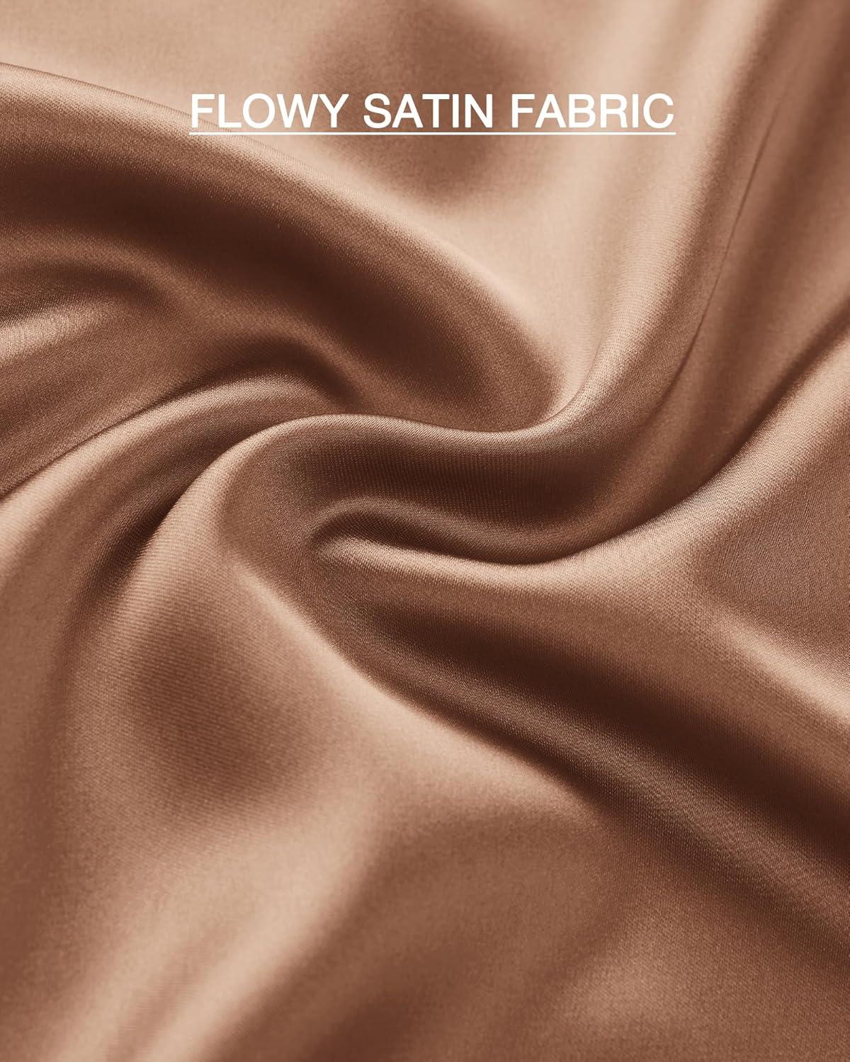 imageBTFBM 2025 Womens Summer Fall Long Satin Skirt Silk Elegant High Waist Cocktail Party Wedding Flowy ALine Midi SkirtsCoffee