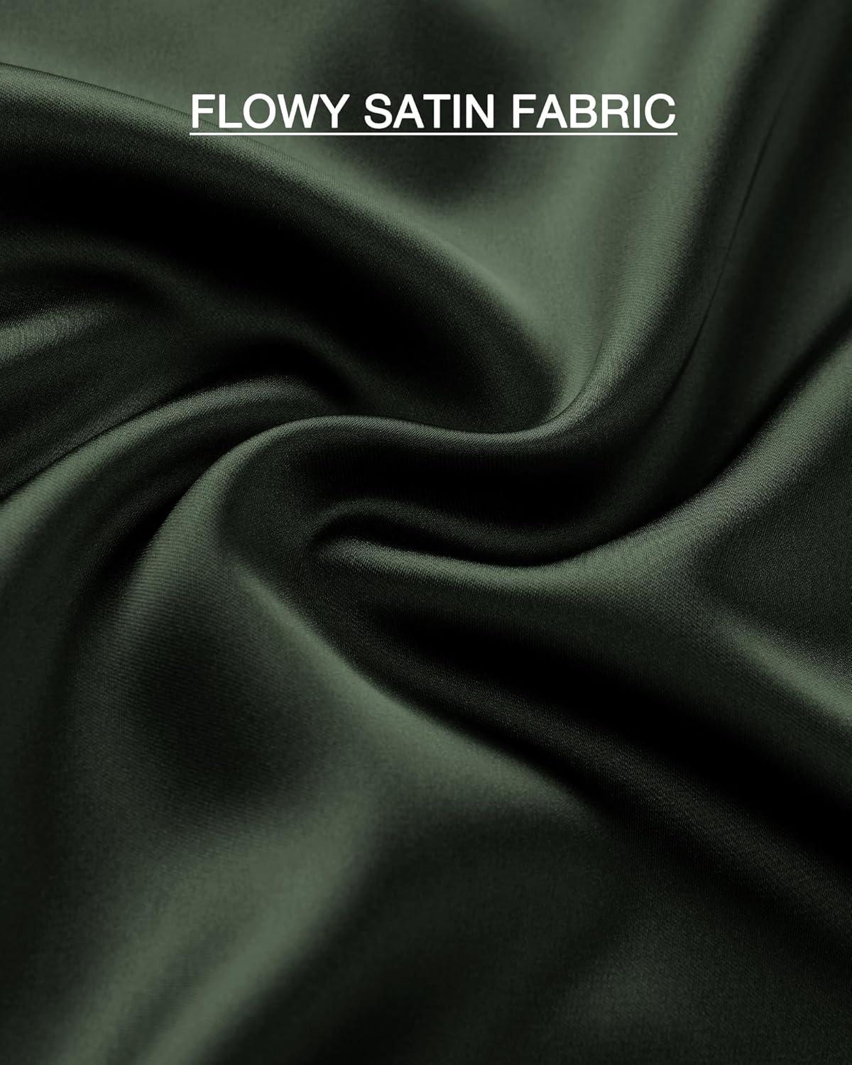 imageBTFBM 2025 Womens Summer Fall Long Satin Skirt Silk Elegant High Waist Cocktail Party Wedding Flowy ALine Midi SkirtsDark Army Green