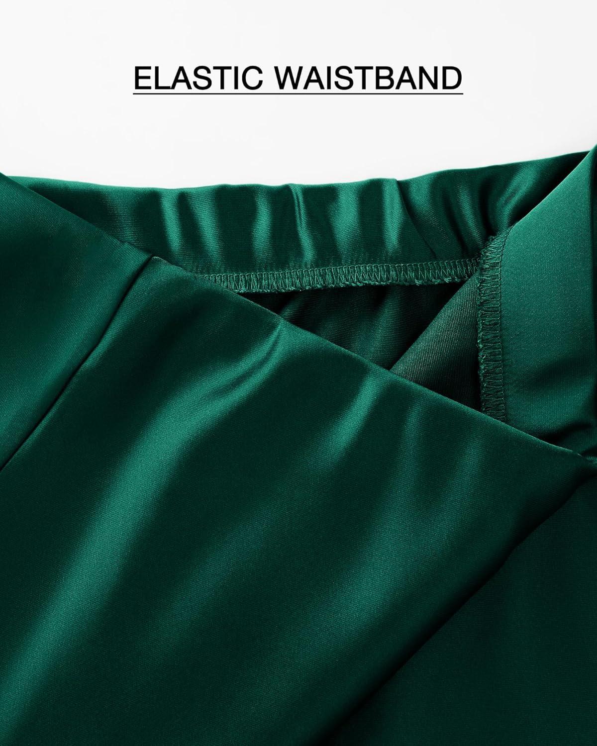 imageBTFBM 2025 Womens Summer Fall Long Satin Skirt Silk Elegant High Waist Cocktail Party Wedding Flowy ALine Midi SkirtsDark Green