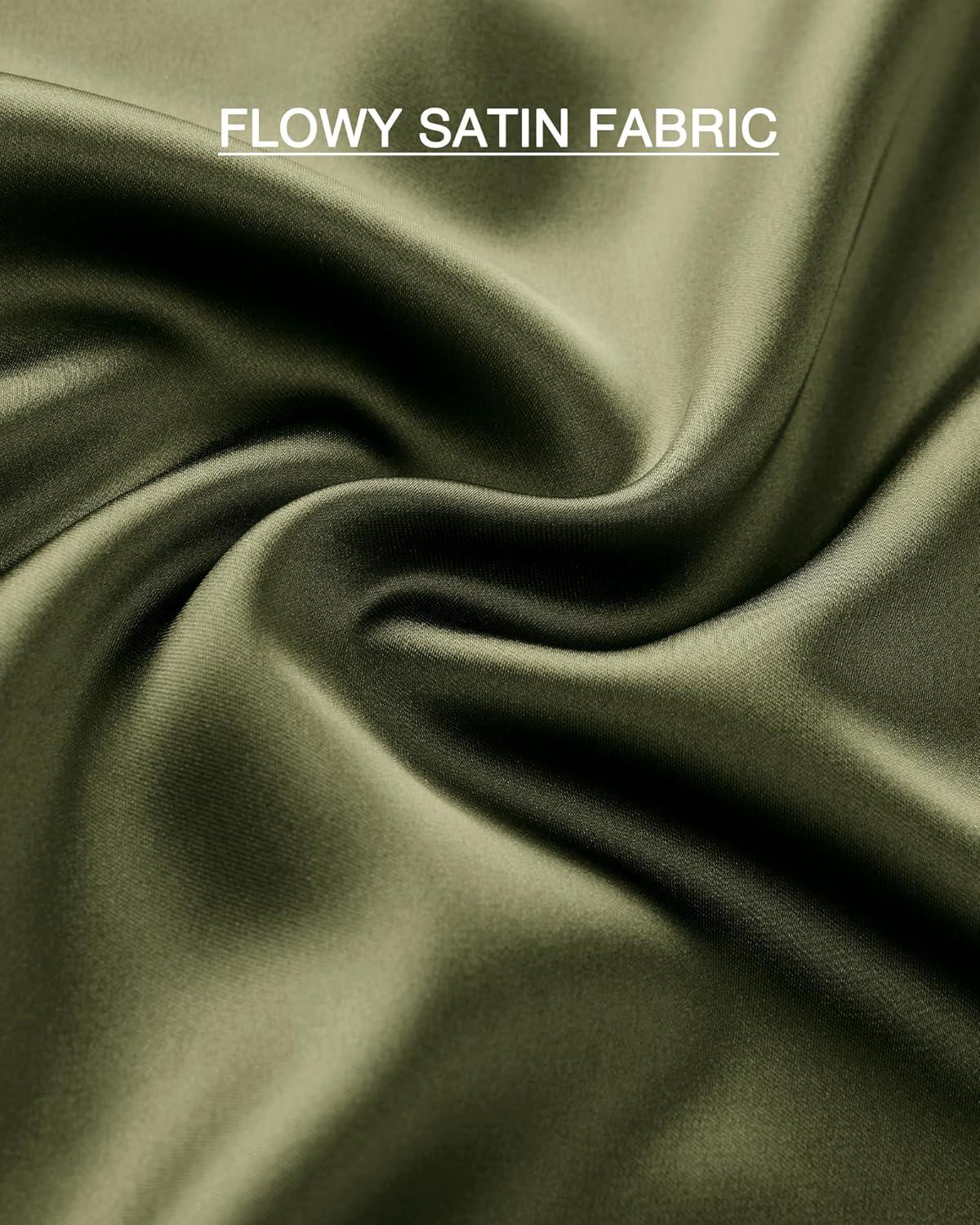 imageBTFBM 2025 Womens Summer Fall Long Satin Skirt Silk Elegant High Waist Cocktail Party Wedding Flowy ALine Midi SkirtsLight Army Green