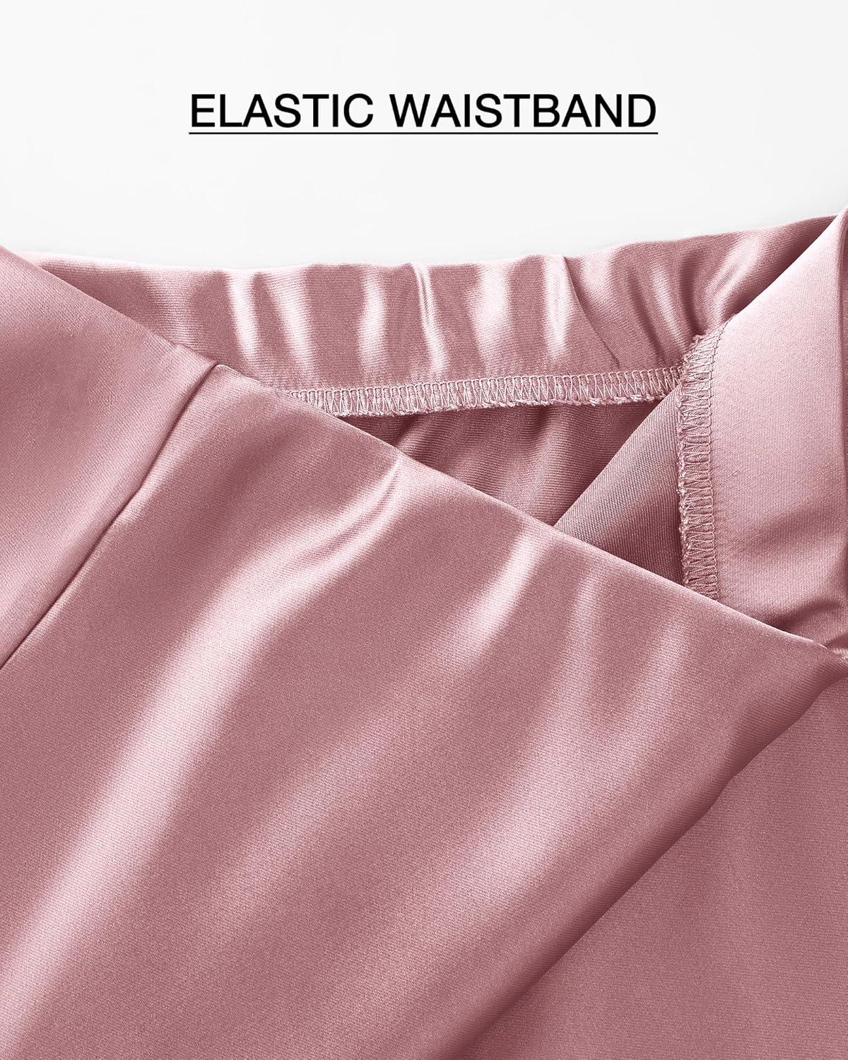 imageBTFBM 2025 Womens Summer Fall Long Satin Skirt Silk Elegant High Waist Cocktail Party Wedding Flowy ALine Midi SkirtsPink