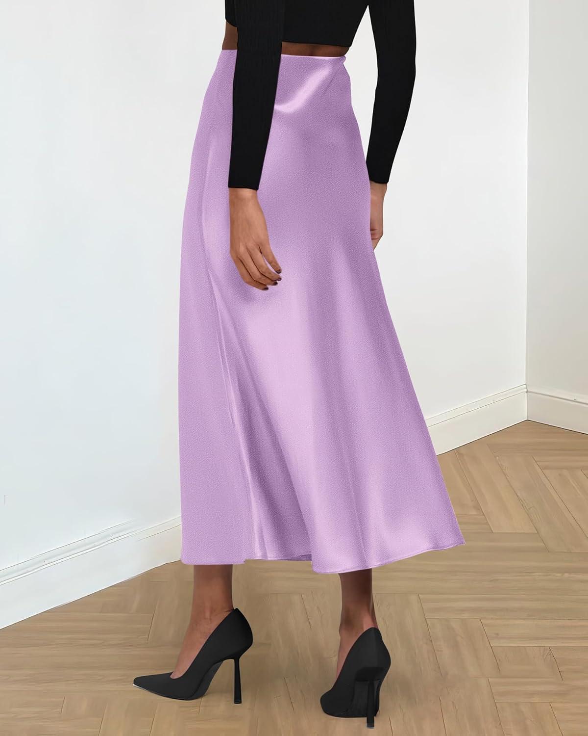 imageBTFBM 2025 Womens Summer Fall Long Satin Skirt Silk Elegant High Waist Cocktail Party Wedding Flowy ALine Midi SkirtsPurple
