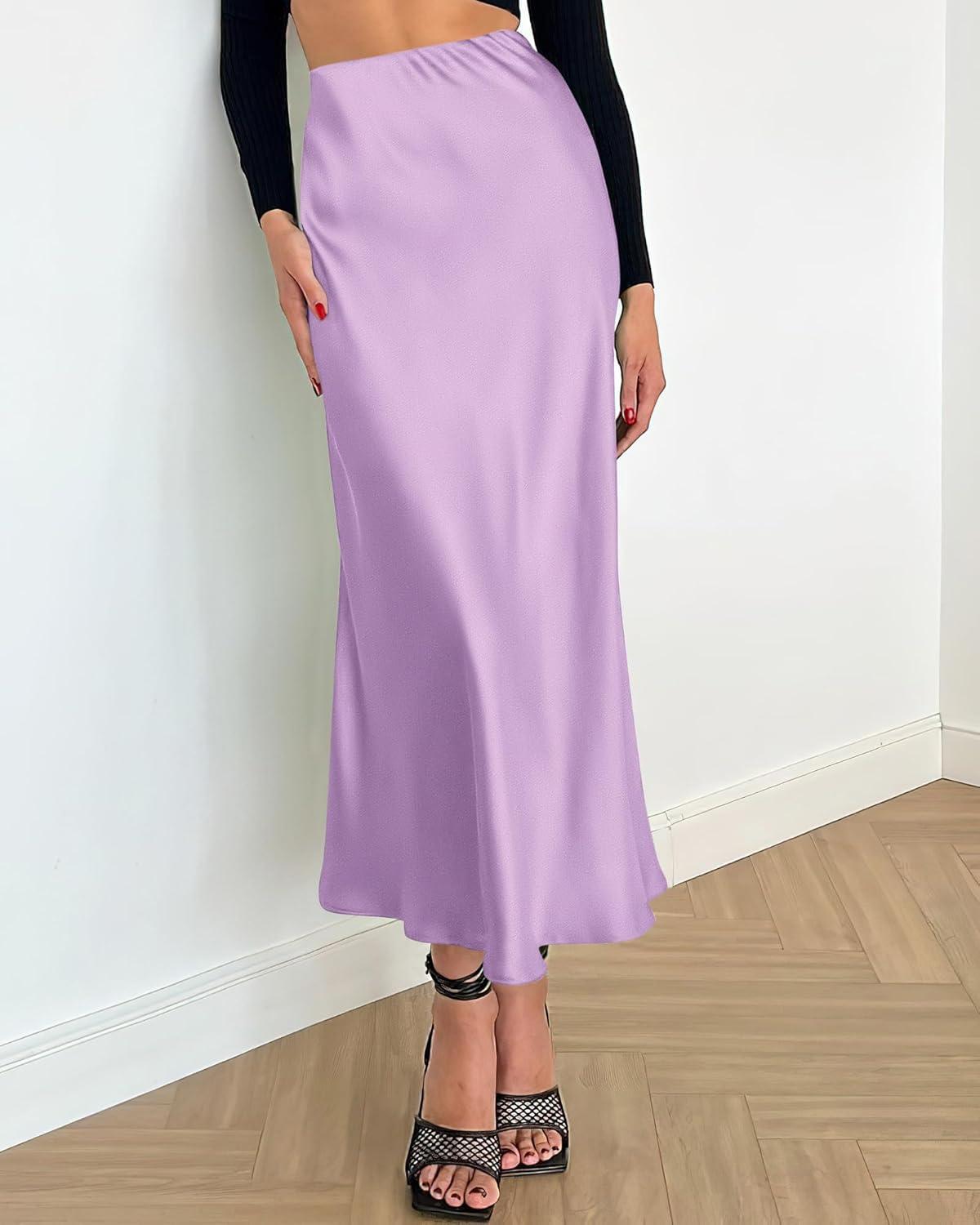 imageBTFBM 2025 Womens Summer Fall Long Satin Skirt Silk Elegant High Waist Cocktail Party Wedding Flowy ALine Midi SkirtsPurple