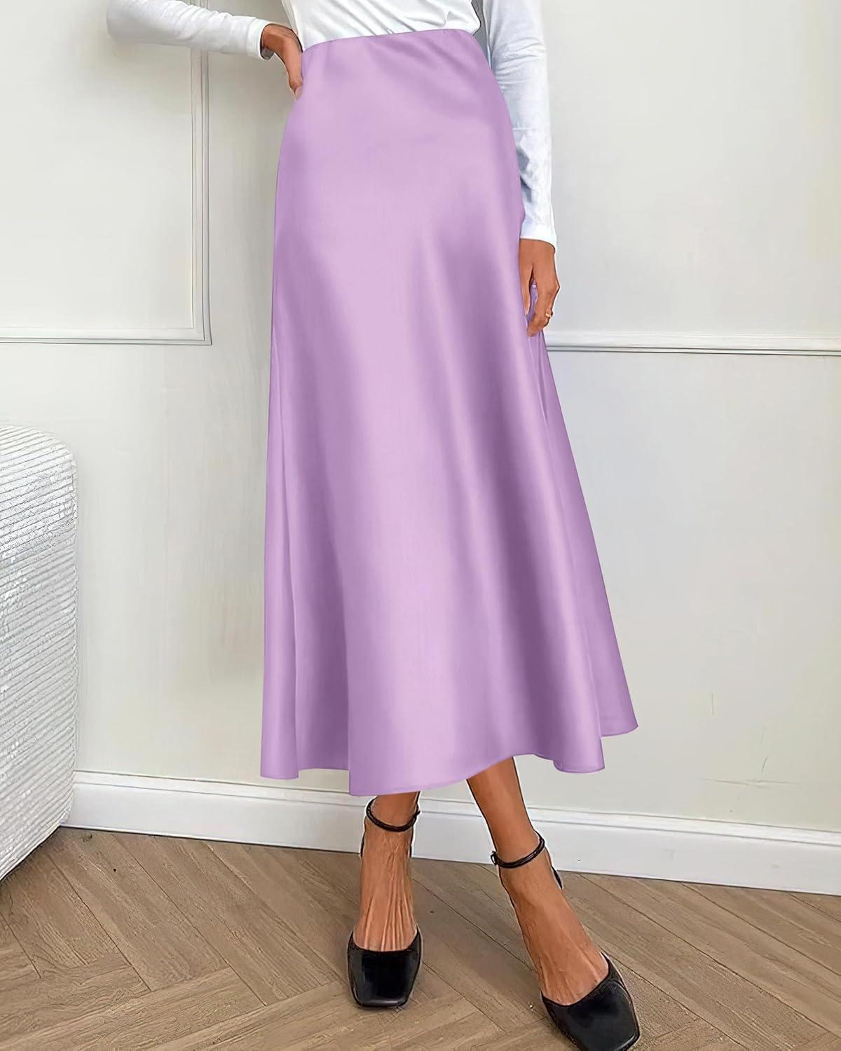 imageBTFBM 2025 Womens Summer Fall Long Satin Skirt Silk Elegant High Waist Cocktail Party Wedding Flowy ALine Midi SkirtsPurple