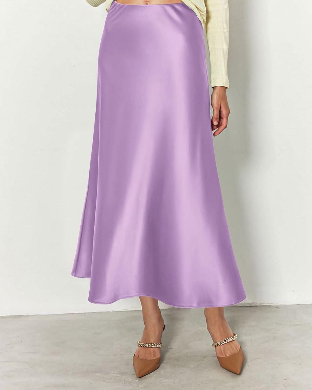 imageBTFBM 2025 Womens Summer Fall Long Satin Skirt Silk Elegant High Waist Cocktail Party Wedding Flowy ALine Midi SkirtsPurple