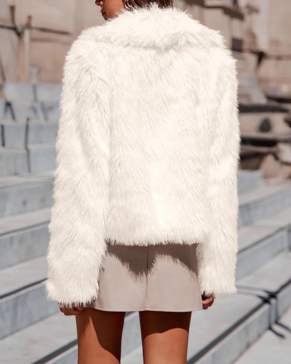 imageBTFBM Faux Fur Jacket Women Fluffy Winter Coats Zip Up Fuzzy Jackets Long Sleeve Furry Coat Shaggy 2025 Fall ClothesBeige