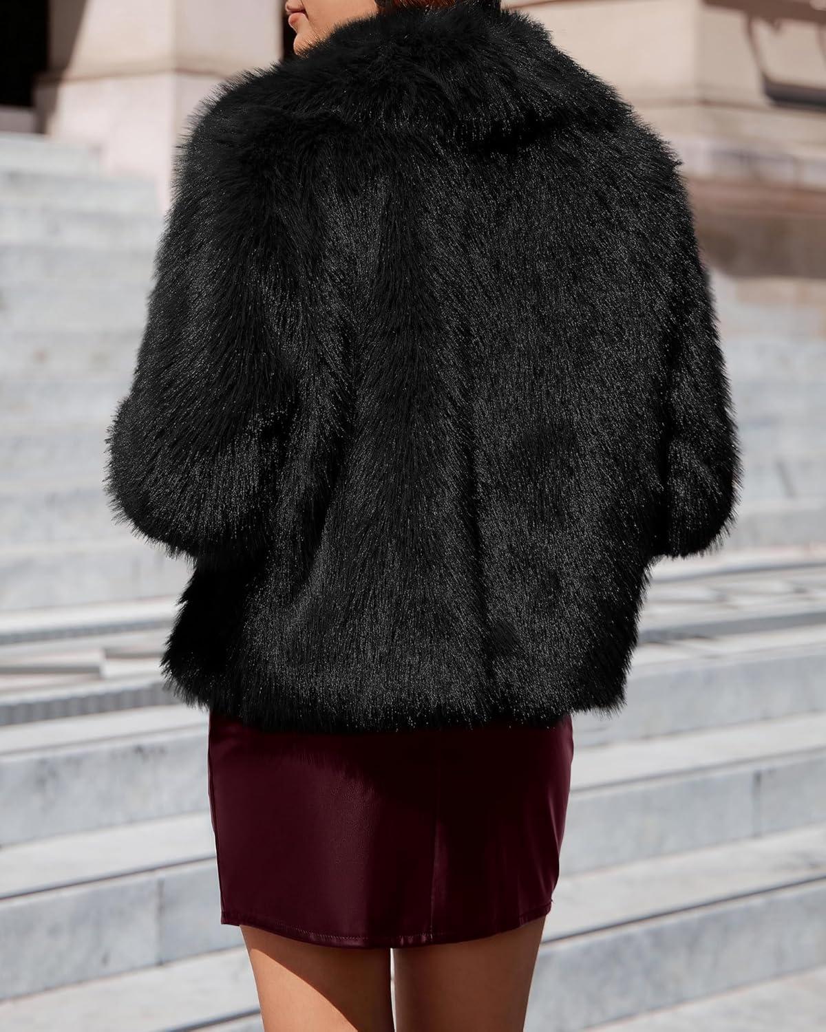 imageBTFBM Faux Fur Jacket Women Fluffy Winter Coats Zip Up Fuzzy Jackets Long Sleeve Furry Coat Shaggy 2025 Fall ClothesBlack