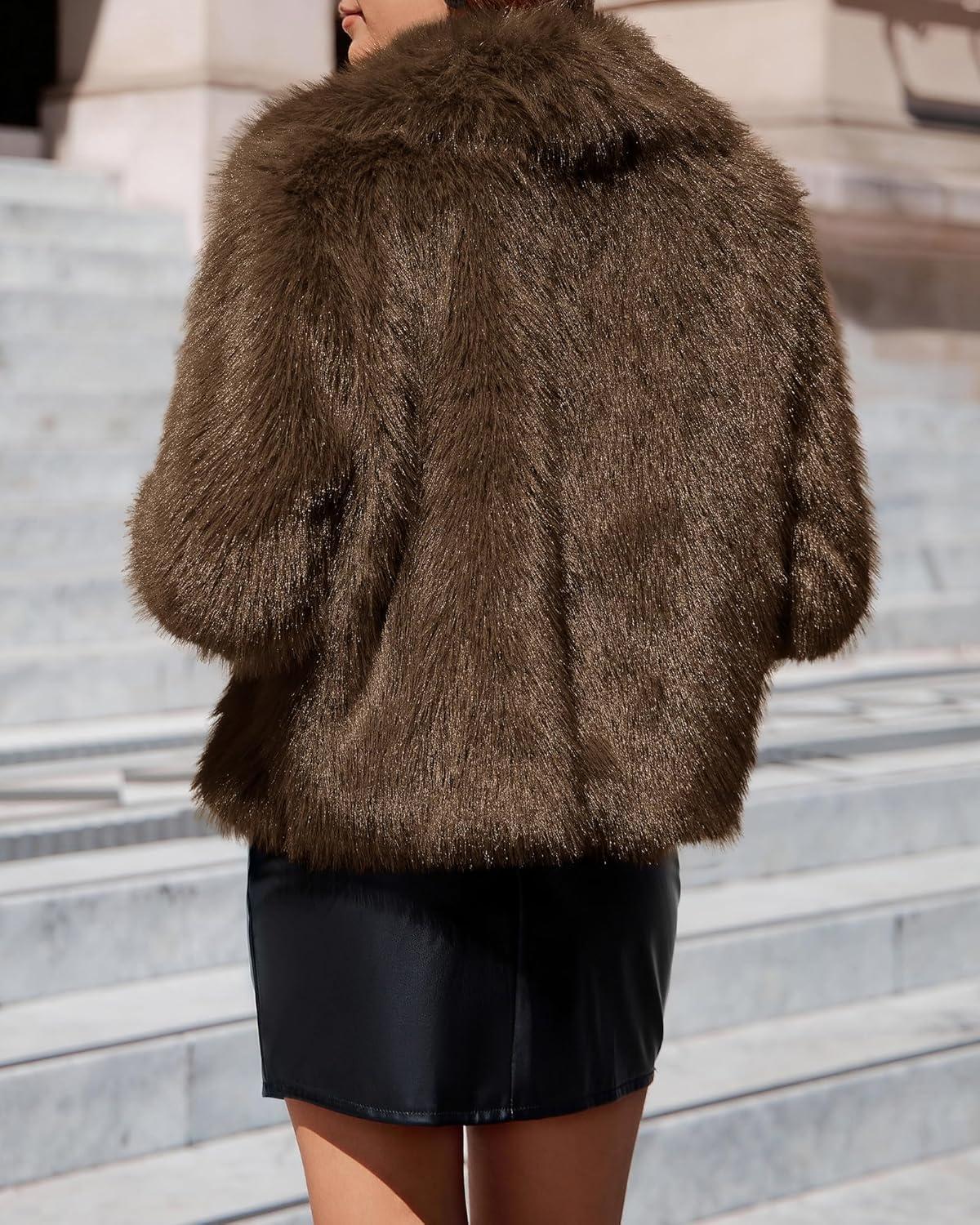 imageBTFBM Faux Fur Jacket Women Fluffy Winter Coats Zip Up Fuzzy Jackets Long Sleeve Furry Coat Shaggy 2025 Fall ClothesBrown