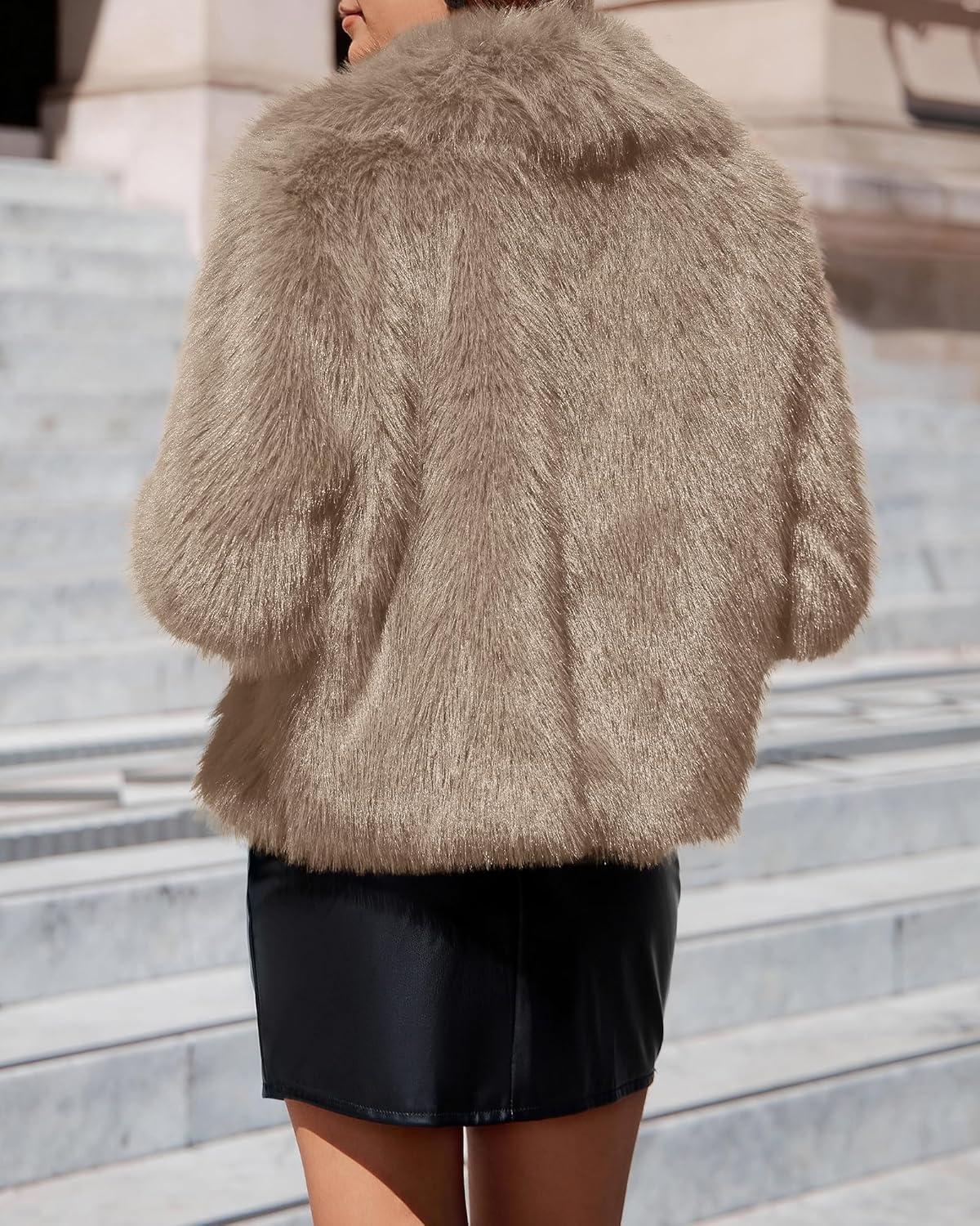 imageBTFBM Faux Fur Jacket Women Fluffy Winter Coats Zip Up Fuzzy Jackets Long Sleeve Furry Coat Shaggy 2025 Fall ClothesKhaki