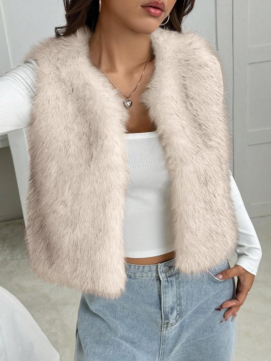 imageBTFBM Faux Fur Vest Women Fall Fashion 2025 Sleeveless Fuzzy Jacket Fluffy Coats Winter Clothing Furry Outerwear VestsApricot