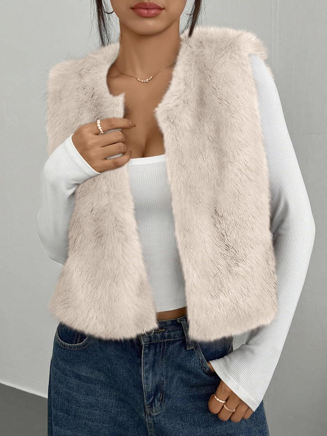 imageBTFBM Faux Fur Vest Women Fall Fashion 2025 Sleeveless Fuzzy Jacket Fluffy Coats Winter Clothing Furry Outerwear VestsApricot